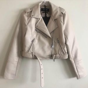 NWT Off White Vegan Faux Leather Biker Jacket - pull&bear
